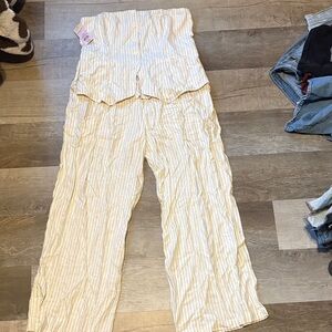 Wild fable Striped Cream Jumpsuit - waist needs repair